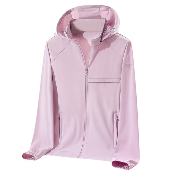 Hvot&aat Women's Sun Protective Ice Silk Long Sleeve Tops Casual Solid Sports Hooded Breathable Lightweight Zipper Jacket