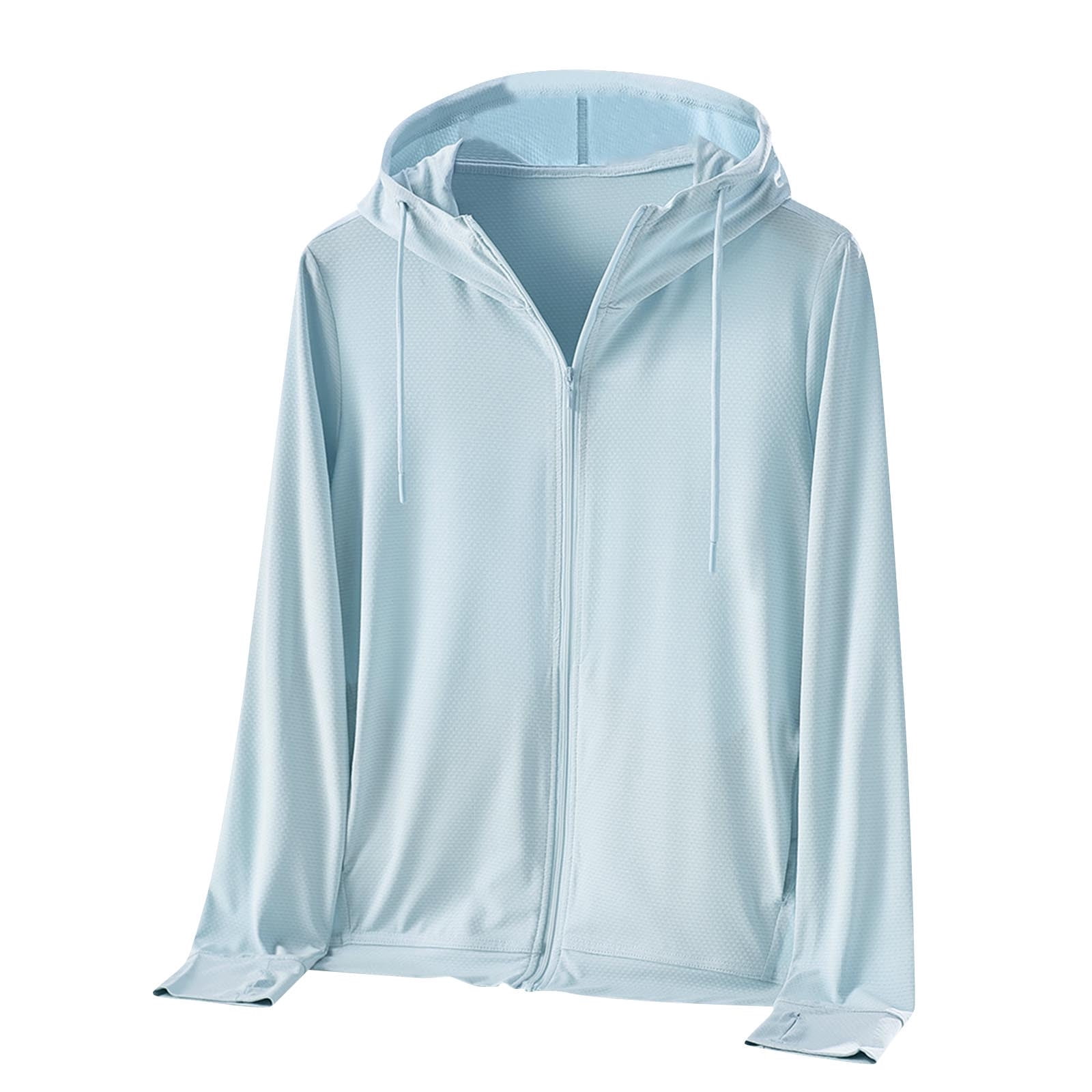 Hvot&aat Women's Sun Protective Ice Silk Long Sleeve Tops Casual Solid Sports Hooded Breathable Lightweight Zipper Jacket