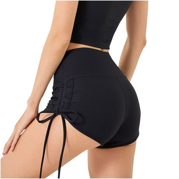 Hvot&aat Women's Trendy Side Tie Adjustable Shorts High Waisted Tummy Control Sweat Shorts Drying Fitness Yoga Pants