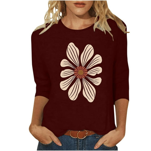 Hvot&aat Women's Trendy T-Shirts Sunflower Graphic Loose 3/4 Sleeve Tee Casual Boat Neck Cute Funny Blouse