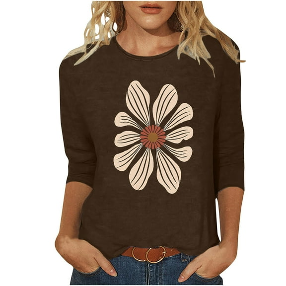Hvot&aat Women's Trendy T-Shirts Sunflower Graphic Loose 3/4 Sleeve Tee Casual Boat Neck Cute Funny Blouse