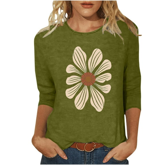 Hvot&aat Women's Trendy T-Shirts Sunflower Graphic Loose 3/4 Sleeve Tee Casual Boat Neck Cute Funny Blouse