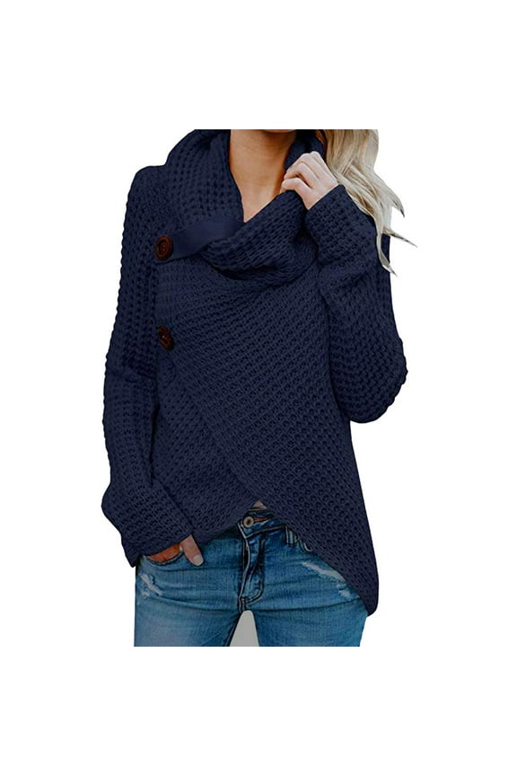 Women's Turtleneck Sweaters 2024 Fall Chunky Long Sleeve Blouses Asymmetric Knit Pullover Loose Fashion Tops
