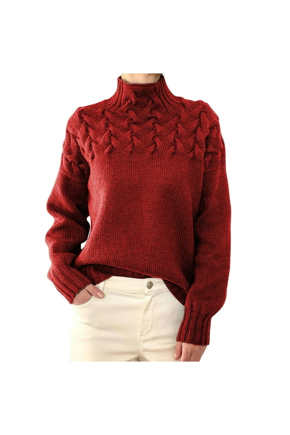 Women's Turtleneck Sweaters Knit Chunky Cable Weaving Pullover Casual Long Sleeve Tops 2024 Fall Winter Fashion Blouses