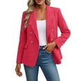 thumbnail image 1 of Hvot&aat Women's Tweed Blazers Business Casual Long Sleeve Double Breasted Open Front Jackets Solid Color Work Suits, 1 of 7
