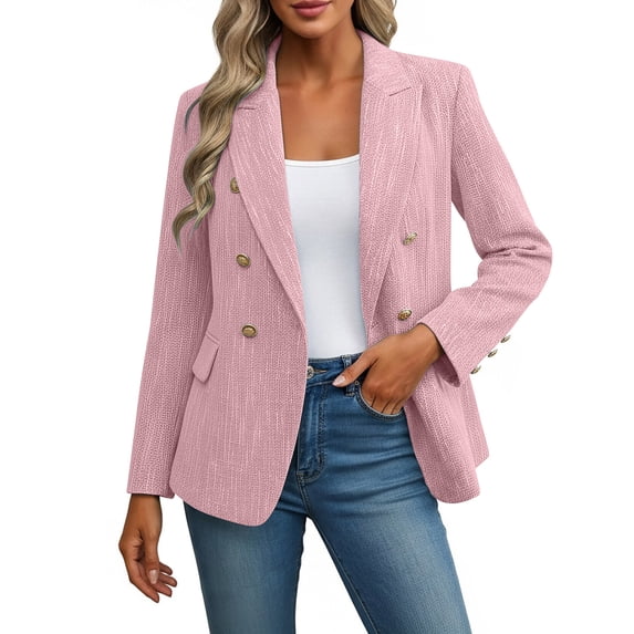 Hvot&aat Women's Tweed Blazers Business Casual Long Sleeve Double Breasted Open Front Jackets Solid Color Work Suits