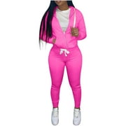 HVOT&AAT Women's Two Piece Outfits Casual Sweatsuits Solid Color Jogging Sweat Suits Matching Zipped Hoodie Pants Tracksuit Set