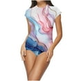 thumbnail image 1 of Hvot&aat Women's Two Piece Split Swimsuit Crew Neck Short Sleeve Top With BoyShorts Trunks Casual Blouson Print Swimwear, 1 of 3