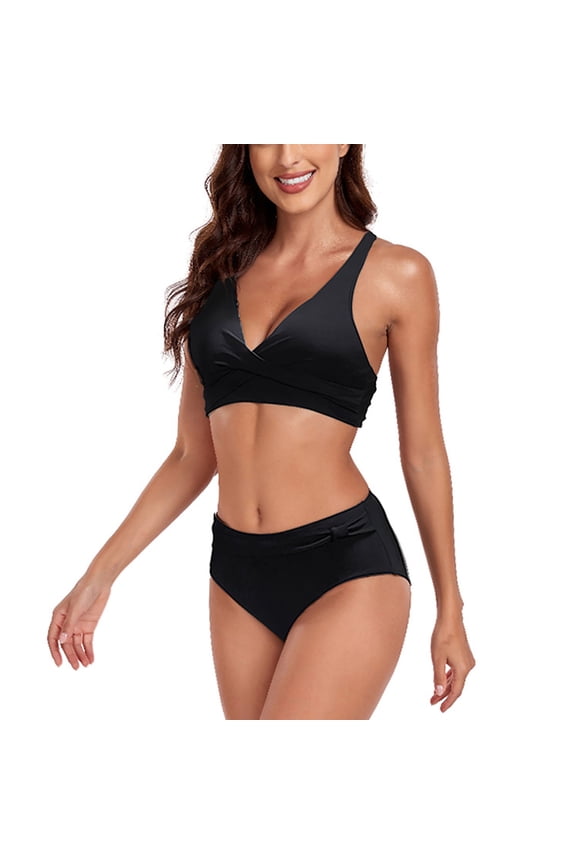 Women's Two Piece Swimsuits Wrap Front Bikini Fashionable Printed V Neck Padded Crisscross Tie Back Bathing Suit
