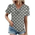 thumbnail image 1 of Hvot&aat Women's V-Neck Button Tops Polka Dot Short Sleeve T-shirts Loose Slim Fit Tunic Tops Daily clothes, 1 of 4