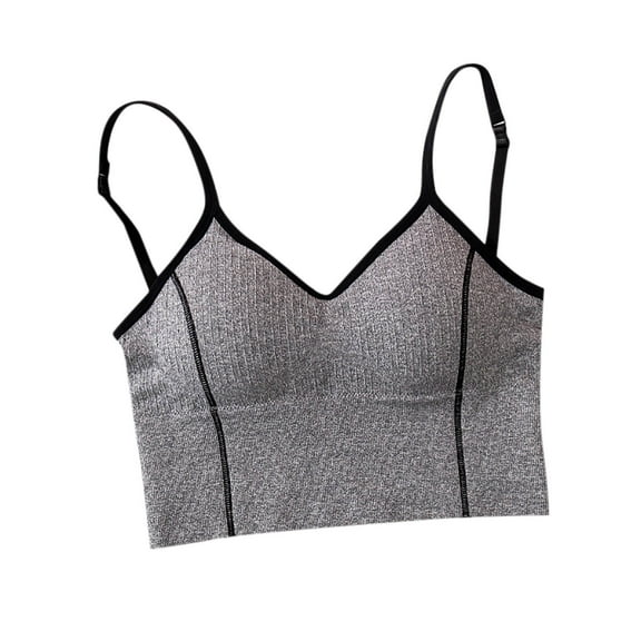Hvot&aat Women's V Neck Crop Cami Top Ribbed Spaghetti Strap Suspenders With Chest pad Stretch Beauty Back Underwear