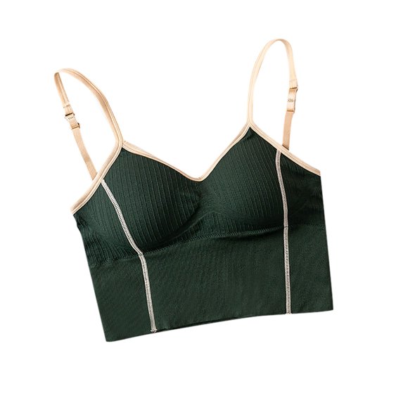 Hvot&aat Women's V Neck Crop Cami Top Ribbed Spaghetti Strap Suspenders With Chest pad Stretch Beauty Back Underwear
