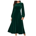 thumbnail image 1 of Hvot&aat Women's Velvet Midi Dress Casual Round Neck Long Sleeve Dresses Elastic High Waist Wedding Guest Evening Party Dress, 1 of 5