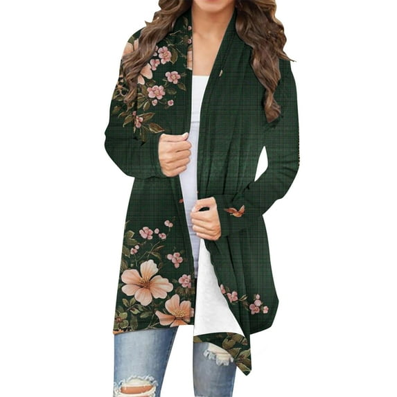 Hvot&aat Women's Vintage Print Cardigan Open Front Long Sleeve Casual Cardigan Oversize Cardigans Coat