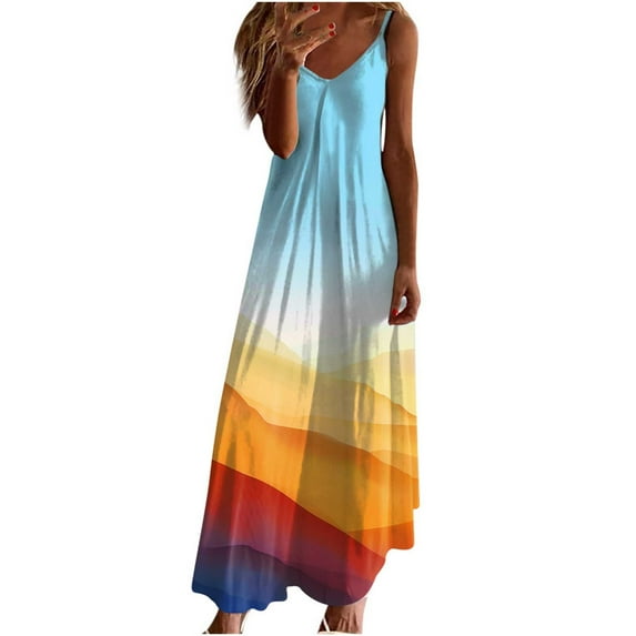 Hvot&aat Women's Vintage Striped Floral Printed Sleeveless Dress A-line Flowy Swing Maxi Dresses Elegant Vacation Sundress