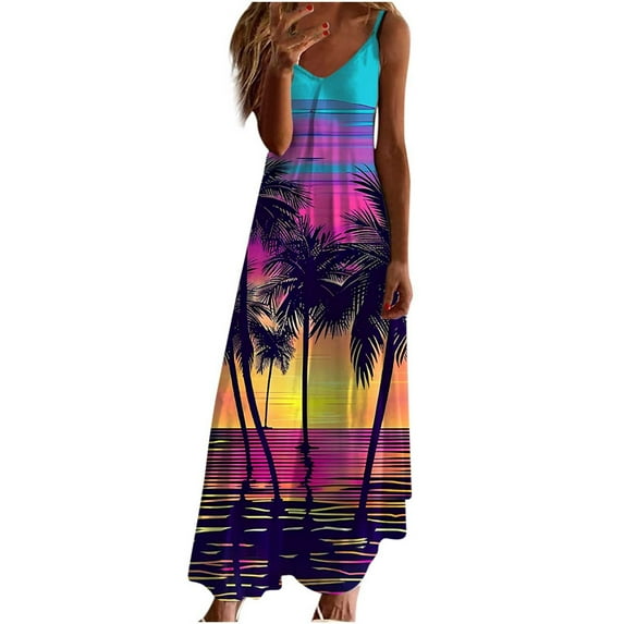 Hvot&aat Women's Vintage Striped Floral Printed Sleeveless Dress A-line Flowy Swing Maxi Dresses Elegant Vacation Sundress