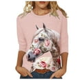 thumbnail image 1 of Hvot&aat Women's Vintage Western Cowgirl Horse Print Shirts 2024 Trendy 3/4 Sleeve Crewneck Tops Loose Casual Cowboy Blouse, 1 of 4