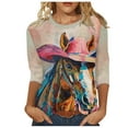 thumbnail image 1 of Hvot&aat Women's Vintage Western Cowgirl Horse Print Shirts 2024 Trendy 3/4 Sleeve Crewneck Tops Loose Casual Cowboy Blouse, 1 of 4