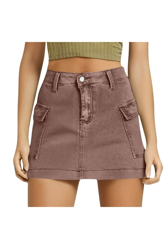 Women's Y2K Denim Skirt Elegant Mini Wash Jean Skirt Low Rise Mini Jean Skirt Stretchy Cargo Skirt