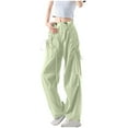 thumbnail image 1 of Hvot&aat Women's Y2K Irregular Drawstring Front Pants Solid Color Cargo Pants Casual Straight Leg Pants, 1 of 6