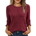 thumbnail image 1 of Hvot&aat Womens 3/4 Length Sleeve Fall Tops Solid Color V Neck T-Shirts Fall Dressy Casual Ribbed Shirt Lightweight Sweater, 1 of 7
