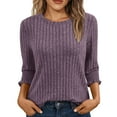 thumbnail image 1 of Hvot&aat Womens 3/4 Length Sleeve Fall Tops Solid Color V Neck T-Shirts Fall Dressy Casual Ribbed Shirt Lightweight Sweater, 1 of 7