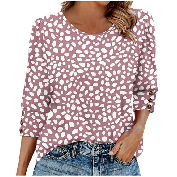 Hvot&aat Womens 3/4 Length Sleeve Tops Plus Size Crewneck Loose Fit Casual Shirts