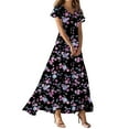 thumbnail image 1 of Hvot&aat Womens Beach Maxi Dresses Flutter Sleeve V Neck A Line Flowy Sundress Wedding Guest Dress, 1 of 3