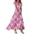 thumbnail image 1 of Hvot&aat Womens Beach Maxi Dresses Flutter Sleeve V Neck A Line Flowy Sundress Wedding Guest Dress, 1 of 3