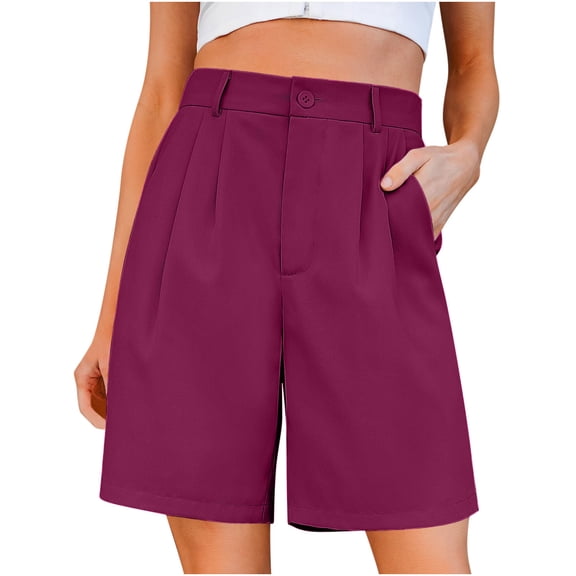 Hvot&aat Womens Bermuda Shorts Casual Elastic High Waisted Trouser Shorts Knee Length Wide Leg Shorts Dressy Work