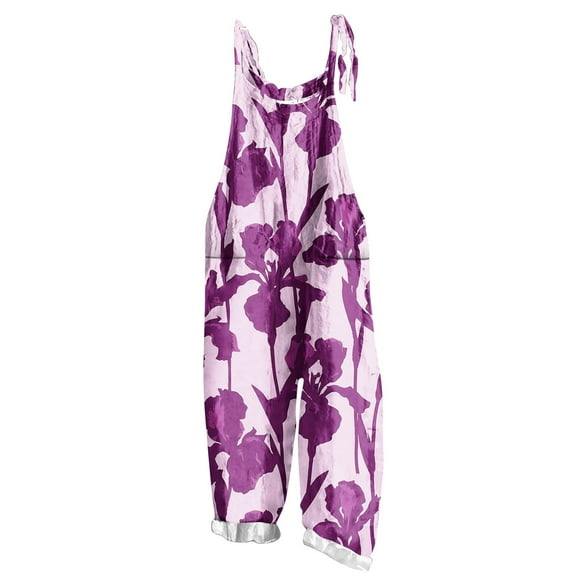 Hvot&aat Womens Boho Floral Jumpsuits Sleeveless Two-pocket Casual Bib Jumpsuit Plus Size Adjustable Rompers Pants
