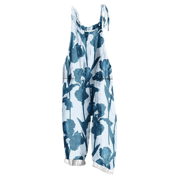 Hvot&aat Womens Boho Floral Jumpsuits Sleeveless Two-pocket Casual Bib Jumpsuit Plus Size Adjustable Rompers Pants