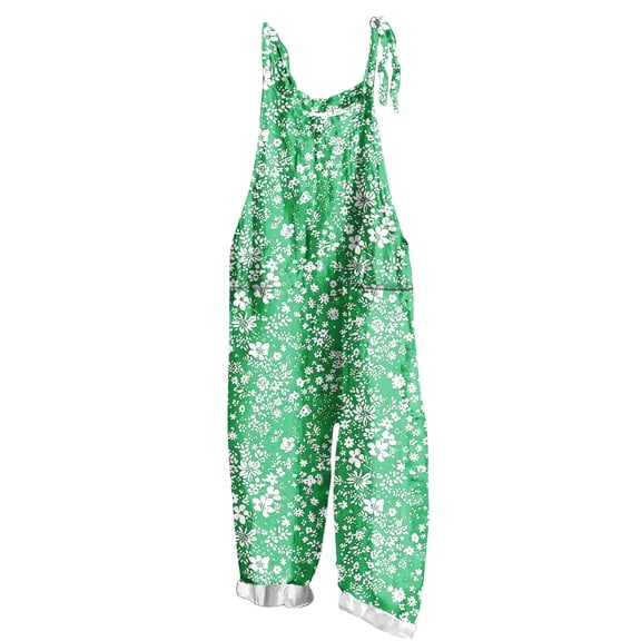 Hvot&aat Womens Boho Floral Jumpsuits Sleeveless Two-pocket Casual Bib Jumpsuit Plus Size Adjustable Rompers Pants