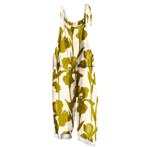 Hvot&aat Womens Boho Floral Jumpsuits Sleeveless Two-pocket Casual Bib Jumpsuit Plus Size Adjustable Rompers Pants