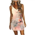 thumbnail image 1 of Hvot&aat Womens Casual Printed V-neck Suspender Dress Comfy Casual Drawstring Belt Dress Elegant Summer Beach Dress, 1 of 5