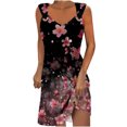 thumbnail image 1 of Hvot&aat Womens Casual Summer Sleeveless Dress V Neck O-Ring Shoulder Sundress Vintage Floral Print Short Dresses, 1 of 4