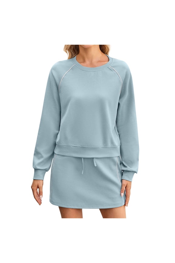 Womens Casual Sweatsuits 2 Piece Long Sleeve Cropped Sweatshirts And Tennis Short Skirt