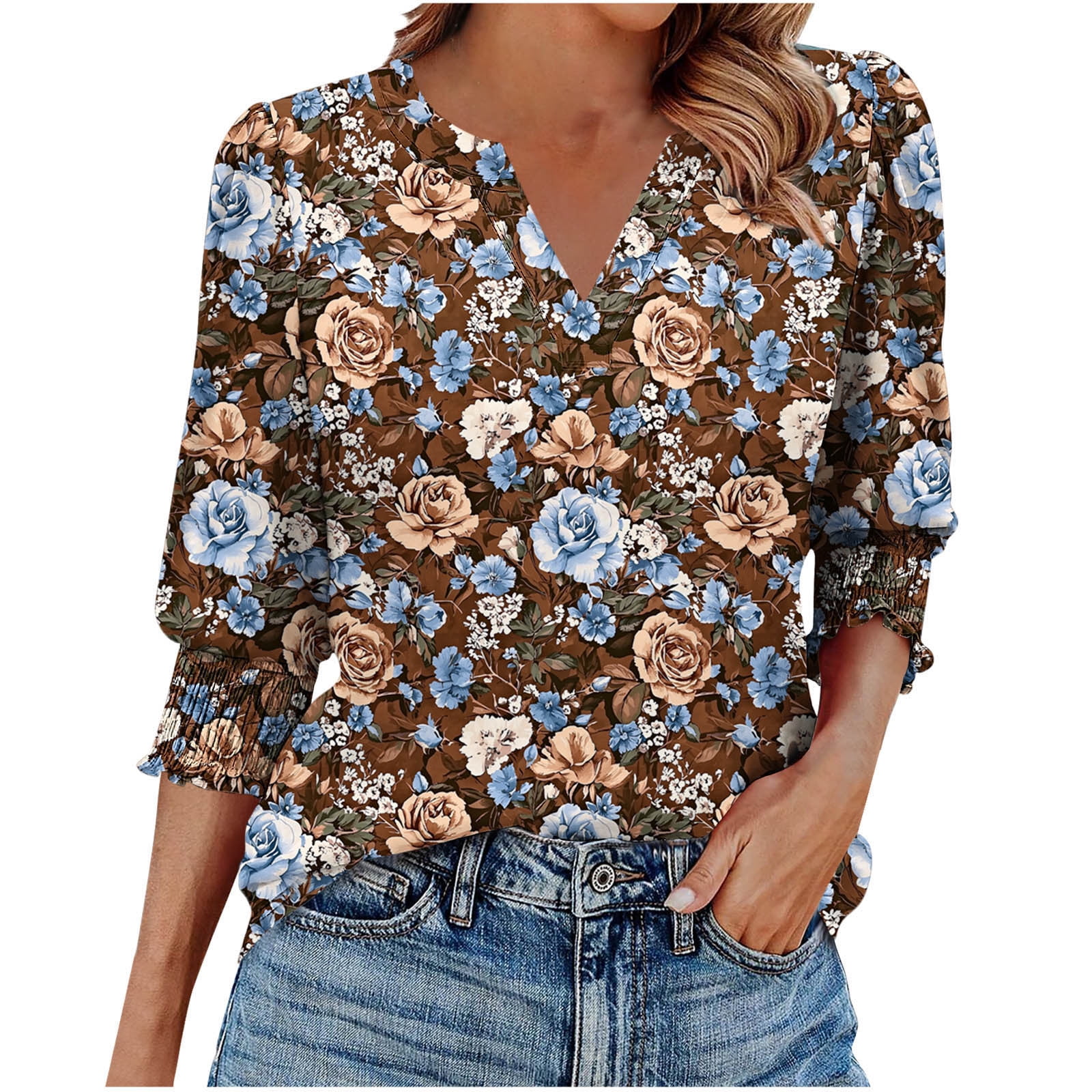 Animal Print V-Neck 3/4 Sleeve Blouse main image 0