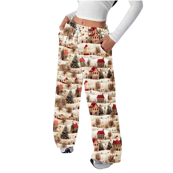 Hvot&aat Womens Christmas Pajama Pant Flannel Funny Cute Print Lounge Pj Bottoms Straight Leg Casual Trousers