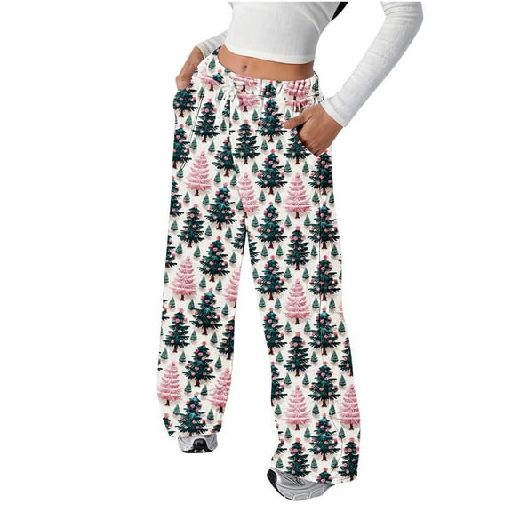 Hvot&aat Womens Christmas Pajama Pant Flannel Funny Cute Print Lounge Pj Bottoms Straight Leg Casual Trousers