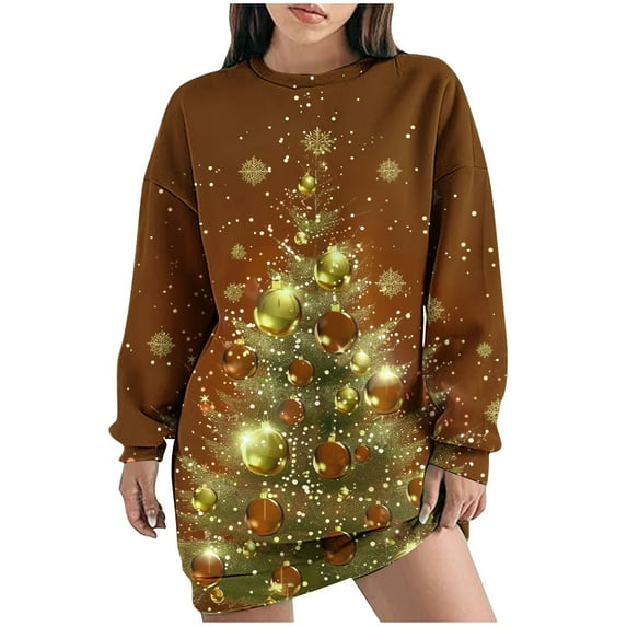 Hvot&aat Womens Christmas Sweatshirts Long Sleeve Round Neck Loose Pullover Casual Funny Holiday Dress