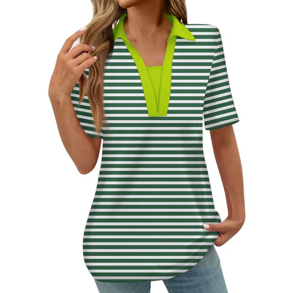 Hvot&aat Womens Collared Tops for Work Loose Fit V Neck Golf Shirts Trendy Ladies Short Sleeve Summer Tunic Blouses