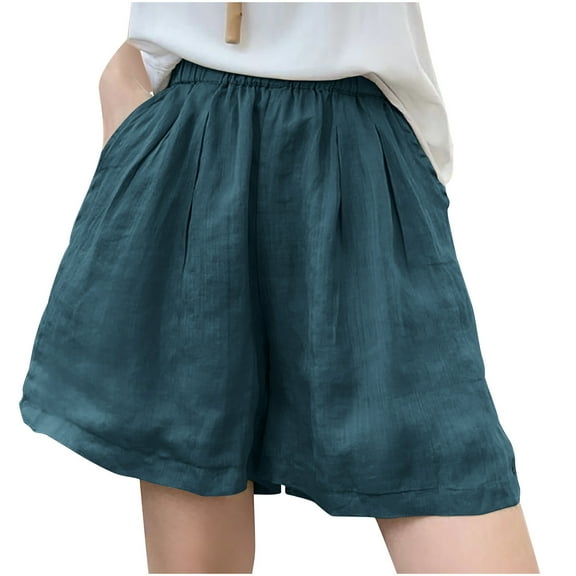 Hvot&aat Womens Comfort Wide Leg Shorts Casual Loose Pleated Elastic Waist Bermuda Shorts Beach Shorts with Pockets