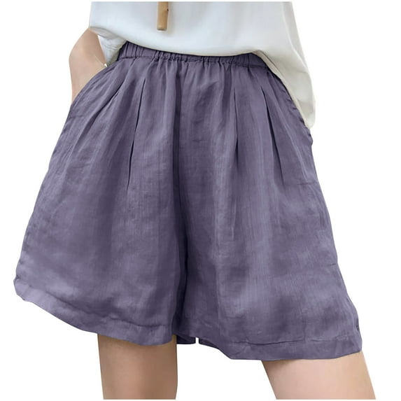 Hvot&aat Womens Comfort Wide Leg Shorts Casual Loose Pleated Elastic Waist Bermuda Shorts Beach Shorts with Pockets