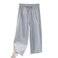 thumbnail image 1 of Hvot&aat Womens Cotton Linen Cropped Pants Elastic Waist Casual Wide Leg Trousers Solid Color Beach Pants, 1 of 7