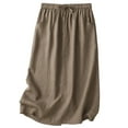 thumbnail image 1 of Hvot&aat Womens Cotton Linen Skirts Spring Summer A Line Midi Skirt Drawstring Elastic High Waist Half Length Skirt, 1 of 5