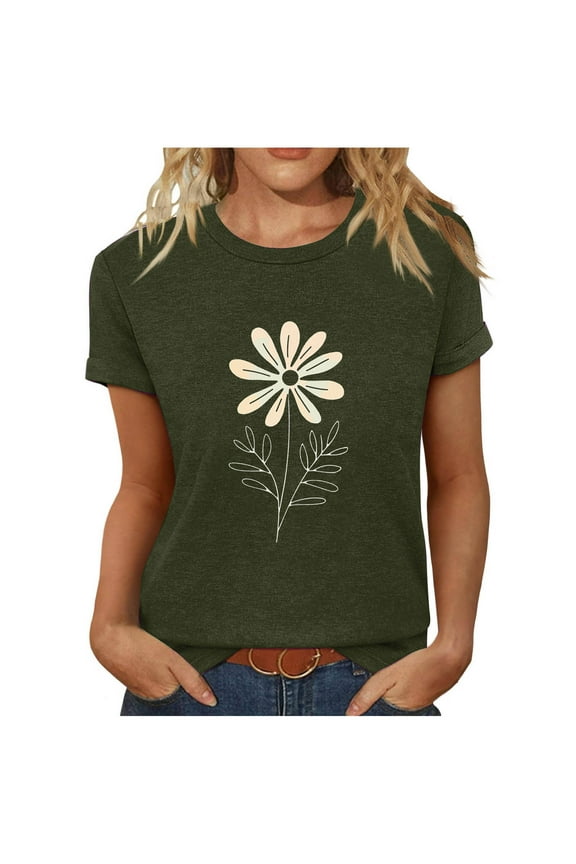 Womens Cute Graphic Tees Summer Sunflower Crew Neck Short Sleeve Tops Casual Loose Fit Blouse