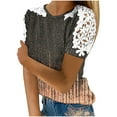 thumbnail image 1 of Hvot&aat Womens Cute T-Shirt Round Neck Short Sleeve Lace Crochet Blouses Wildflower Graphic Tees Spring/Summer Clothing, 1 of 6