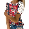 thumbnail image 1 of Hvot&aat Womens Cute T-Shirt Round Neck Short Sleeve Lace Crochet Blouses Wildflower Graphic Tees Spring/Summer Clothing, 1 of 6