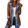 thumbnail image 1 of Hvot&aat Womens Denim Collared Patchwork Ribbed Jacket Button Down Long Sleeve Slim Fit Sweatshirt Cardigan, 1 of 4
